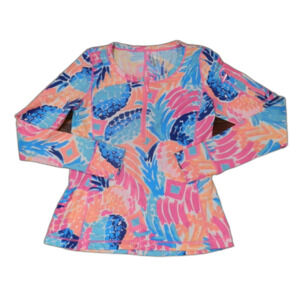 Lilly Pulitzer Luxletic Long Sleeve Shirt Pineapple Pink Blue Top Size Medium